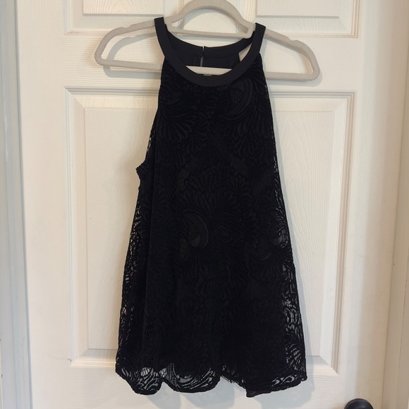 LOFT Tops - LOFT Womens Black Floral Lace Halter Neck Sleeveless Keyhole Back Top Large